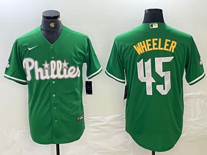 Men Philadelphia Phillies 45 Wheeler Green Fashion Edition Nike 2024 MLB Jersey style 1